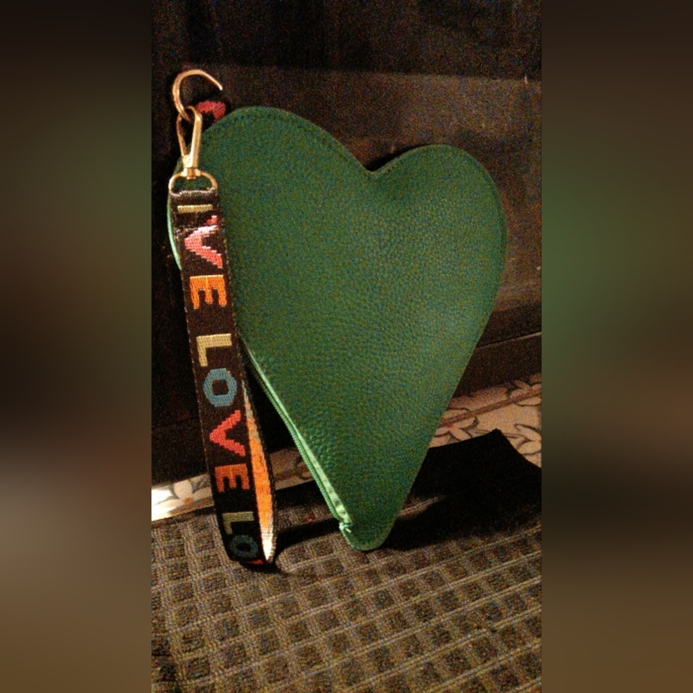 Green Heart-Shaped Clutch with Colorful Strap